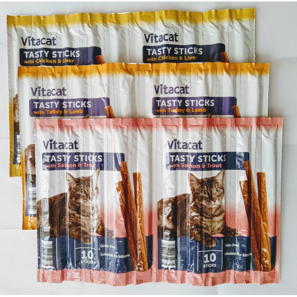 30 x Mixed Soft Chew Meat Sticks Treats For Cats And Kittens