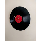 Hand Made Vintage Vinyl Record Wall Clock 30cm 12 inches Red and Silver