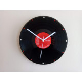 Hand Made Record Clock 12 inch LP With Red Label & White Clock Hands