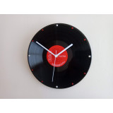 Hand Made Record Clock 12 inch LP With Red Label & White Clock Hands