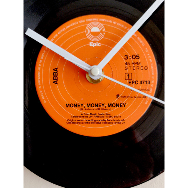 Abba 7 Inch Record Clock Money, Money, Money Vinyl Record Clock