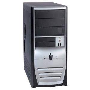 Black and silver tower PC with 1GB RAM